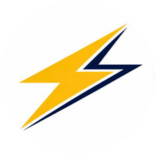 Circular favicon icon with a yellow and navy lightning bolt